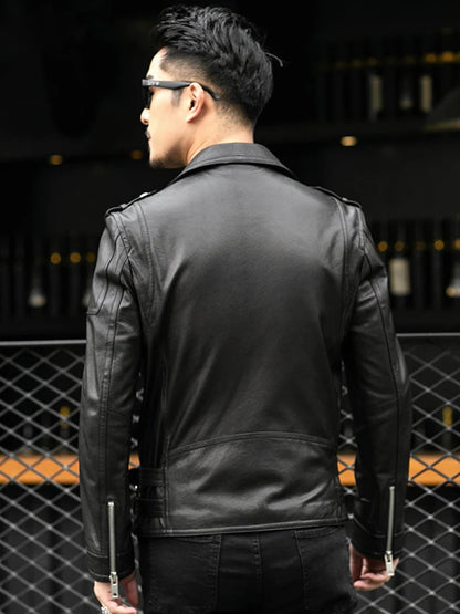 Spring Autumn Short Cool Black Leather Biker Jacket Men Zipper Long Sleeve Belt Plus Size European Fashion brand leather jackets