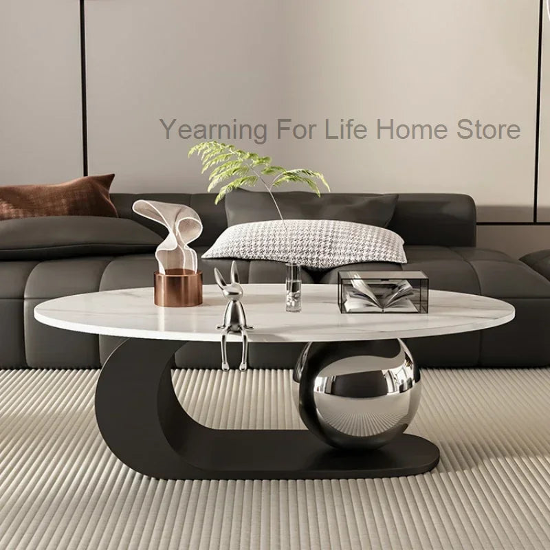 Nordic Retractable Coffee Table Living Room Home Design Rock Plate Luxury Minimalist Oval Side Table Room Decor Furniture