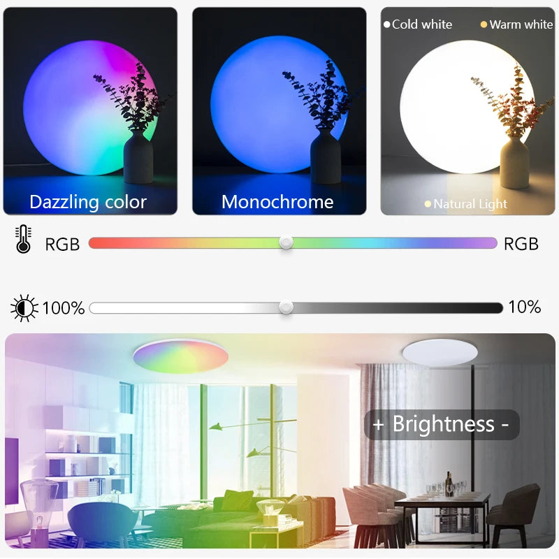 54W Lustre Smart APP Bluetooth RGB Ceiling Lamp LED Round 220V Remote Control Home Decor Ambient Light Bedroom Living Room Party