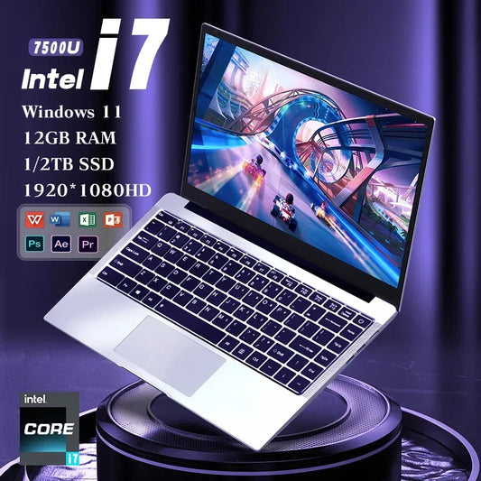 New Laptop Computer Windows 11 Intel Core i7 7500U 2024 Notebook PC Gamer 12GB RAM 1TB SSD 1920*1080 Resolution Office Computer