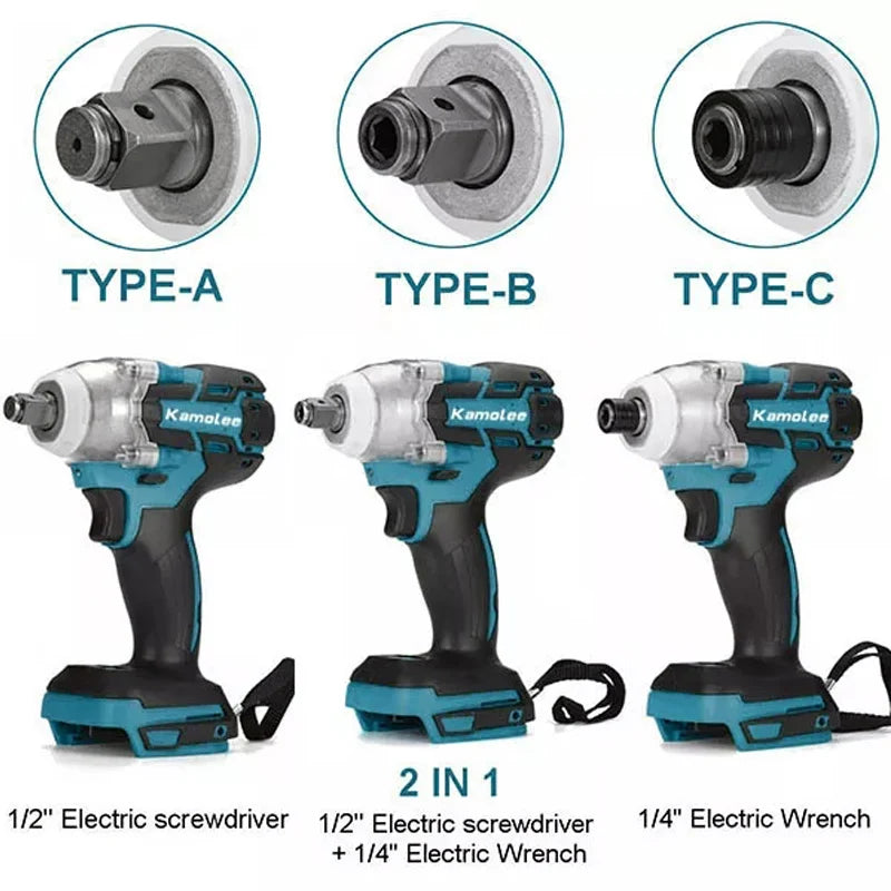 Kamolee Tool DTW285 520N.m High Torque Brushless Electric Impact Wrench 1/2 & 1/4 Inch Compatible With Makita 18V Battery