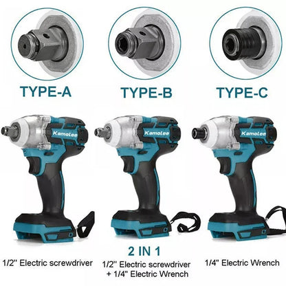 Kamolee Tool DTW285 520N.m High Torque Brushless Electric Impact Wrench 1/2 & 1/4 Inch Compatible With Makita 18V Battery