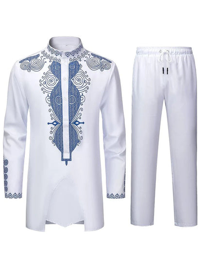 Muslim Robe Black White Yellow Navy Blue Long-Sleeved Trousers The Traditional Dress of Arab Men 3D Pattern Printing