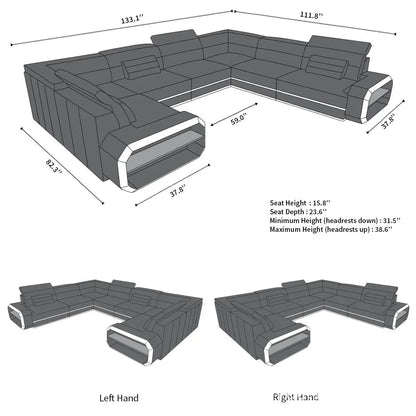 Modern LED Lights Living Room Furniture Sets Couch Genuine Leather Sofas