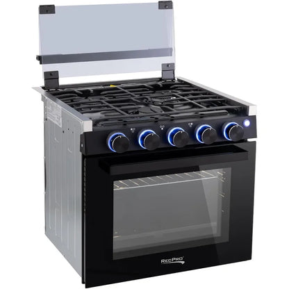 RecPro RV Stove | Gas Range 21" Tall | 3 Burner | 1.8 Cu. Ft 7100 BTU Optional Vented Range Hood Black or Silver Color Options