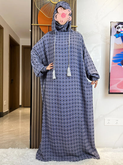 Latest Ramadan Women Abaya Two Hats with Pocket Dubai Turkey Islam Prayer Clothes Cotton Fabric Dresses Islam Women Dress Kaftan