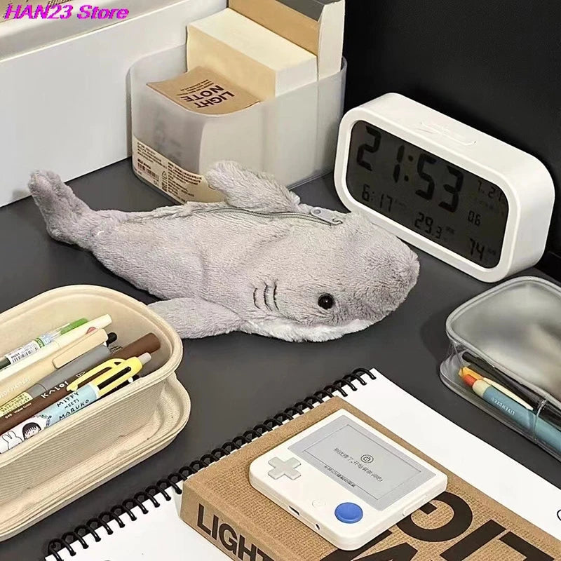 1PC Cute Plush Shark Pencil Case Student Stationery School Supplies Kawaii Doll Back To School Storage Bag Pen Bag Stationery