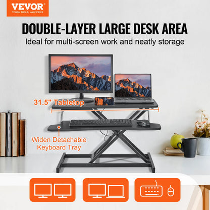 VEVOR Double-Layer Standing Desk Converter 31.5" x 15.7" Height Adjustable Standing Desk Sit to Stand Converter Stand Up Desk