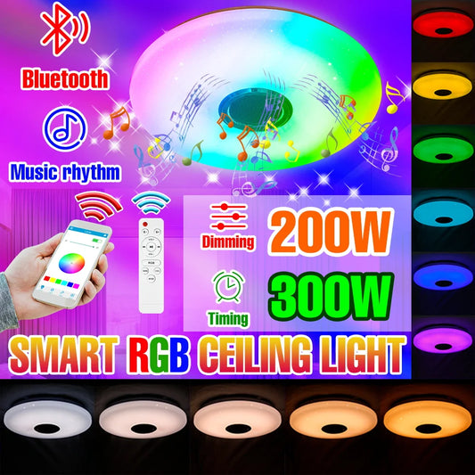 LED Smart Ceiling Light 200W 300W Bluetooth Bedroom Lamp Dimmable RGB Living Room Indoor Decorative Chandeliers Bulb 100-240V