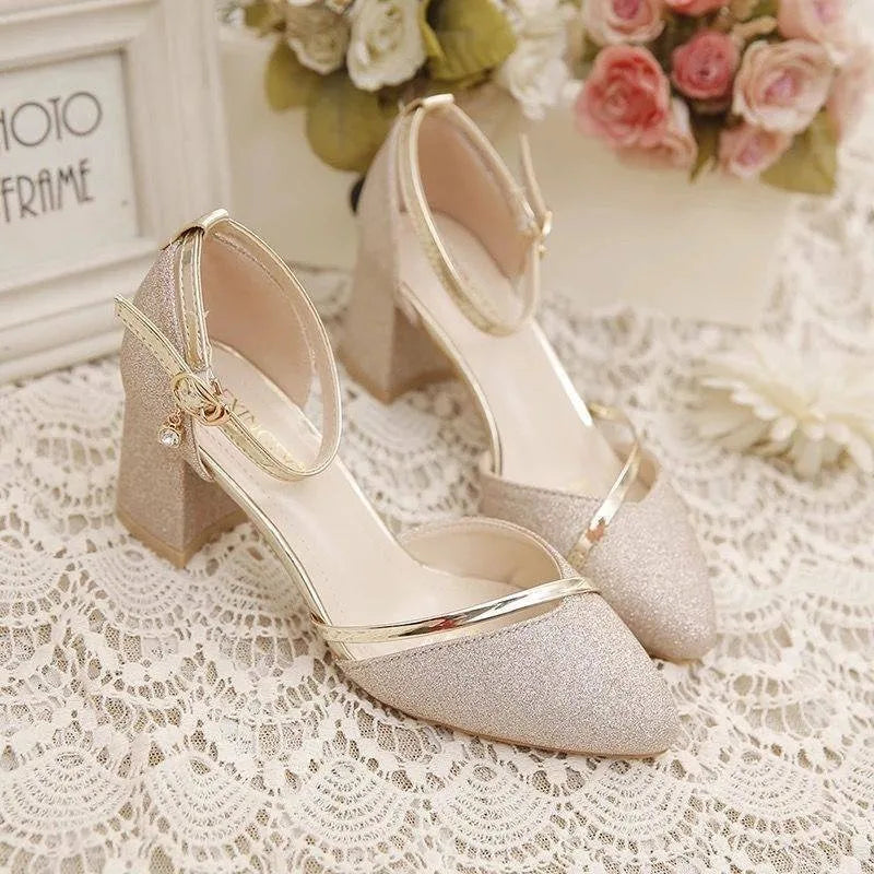 Fashion Spring and Summer Black High-heeled Shoes Women's High-quality Silver Wedding High-heeled Shoes Women's Gold Party Pump