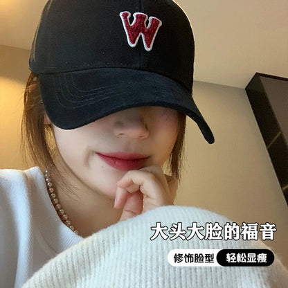 Letter Baseball Cap Female Wide Brim Big Head Circumference Black Peaked Cap Fashion Couple  Retro Show Face Small Hat