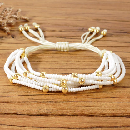 1PC Bohemian Style Handmade Jewelry Multi-Circle Exquisite Rice Bead Bracelet for Women Perfect for Summer Beach Gift