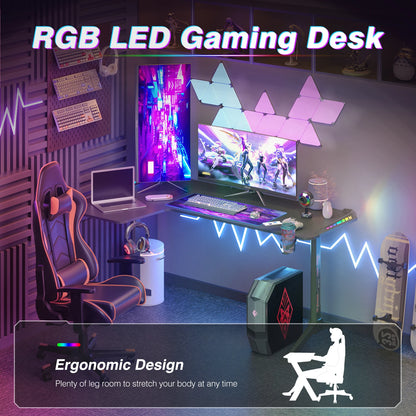 Large Standing Desk L Shaped, 60 Inch Gaming Desk, Rising Sit Stand Up Corner Desk with RGB LED Lights for Computer Home Office