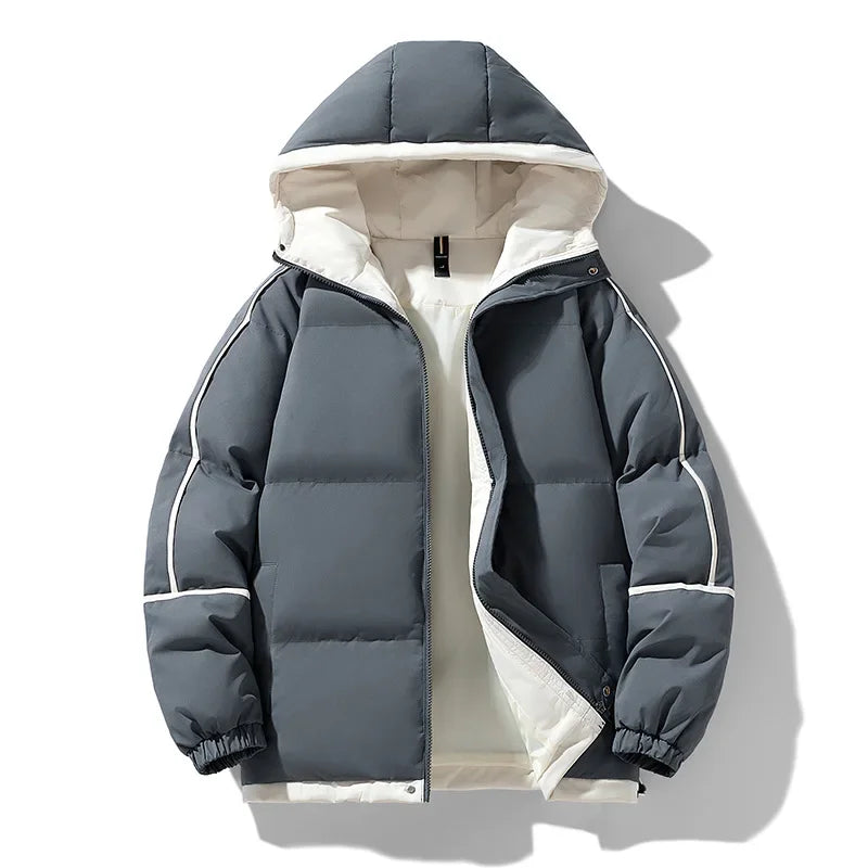 Winter New Men's Hooded Cotton Coat Trendy Loose-Fit Puffer Jacket Thickened Warm Down Cotton-Padded Jacket Casual Scene