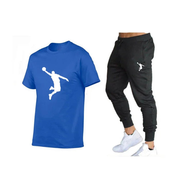 Casual Brand Men's Fitness Jogger T-Shirt and Pants Set Hip Hop Style Summer Tracksuit for Hip Hop Fashion Lovers