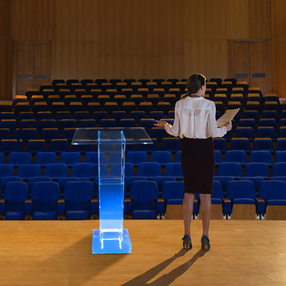 23.62 X 15.74in Acrylic Podium Clear Stand Desk with LED Light for Church Office