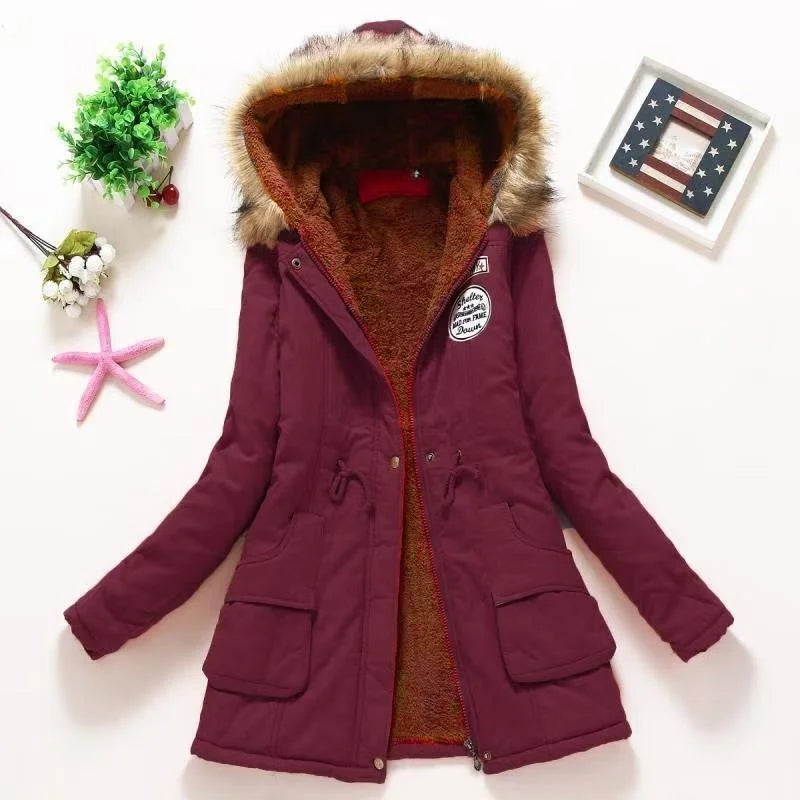 Casual All-Match Winter Jacket Women New In Coat Fleece Warm Elegant Multicolor Padded Jacket Slim Drawstring Outdoor Hooded Top