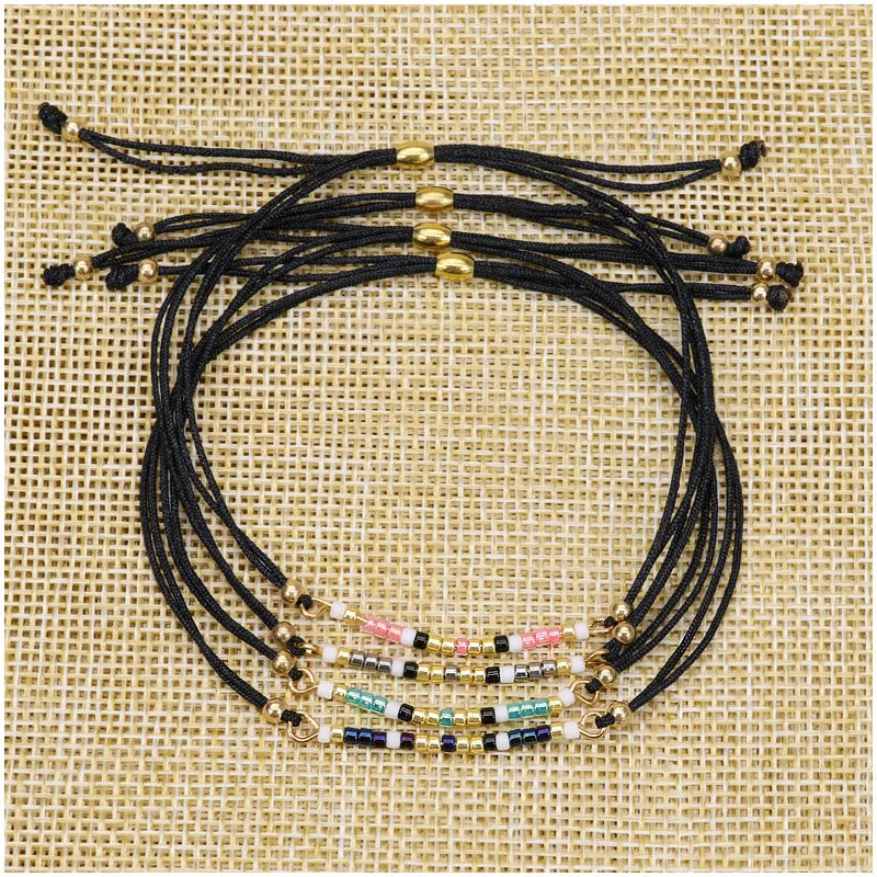 5pcs/lot Boho Rice Beads Charm Braided Bracelet Men Adjustable Black Cord Lucky String Bracelets Femme Fashion Jewelry