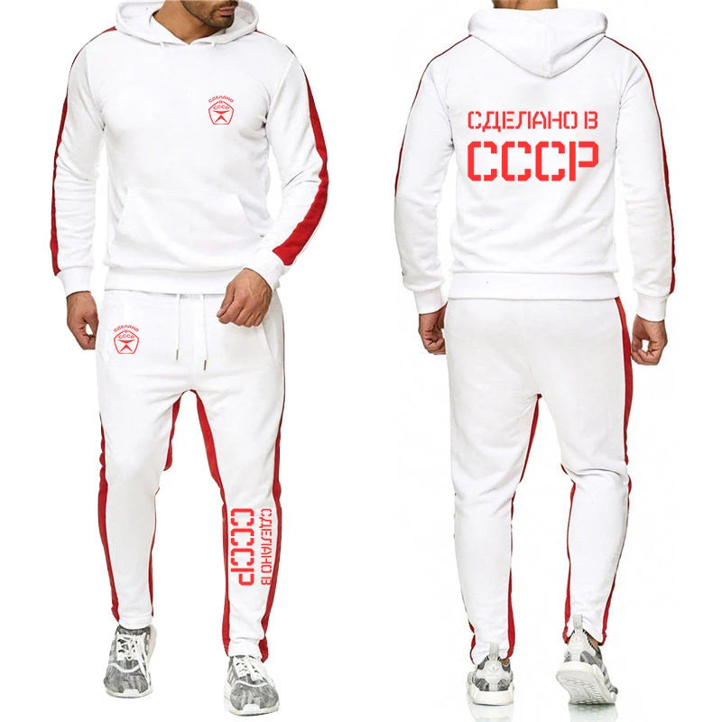 CCCP Russian Soviet USSR 2025 Men's New Sport Wear Hoodie High Quality Solid Color Long Sleeve Tracksuit+Casual Sweatpants Suit