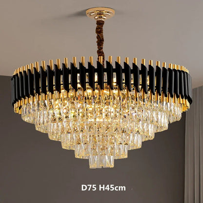 LED Luxury Black Gold Crystal Chandeliers For Living Room Kitchen Island Lustre Hanging Pendant Lamp Indoor Lighting Fixture