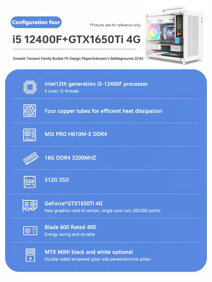 2024 NEW MSI Portable computer host Intel core 12th i5-12400F GTX 1650TI H610M DDR4 motherboard windows11 512GB SSD