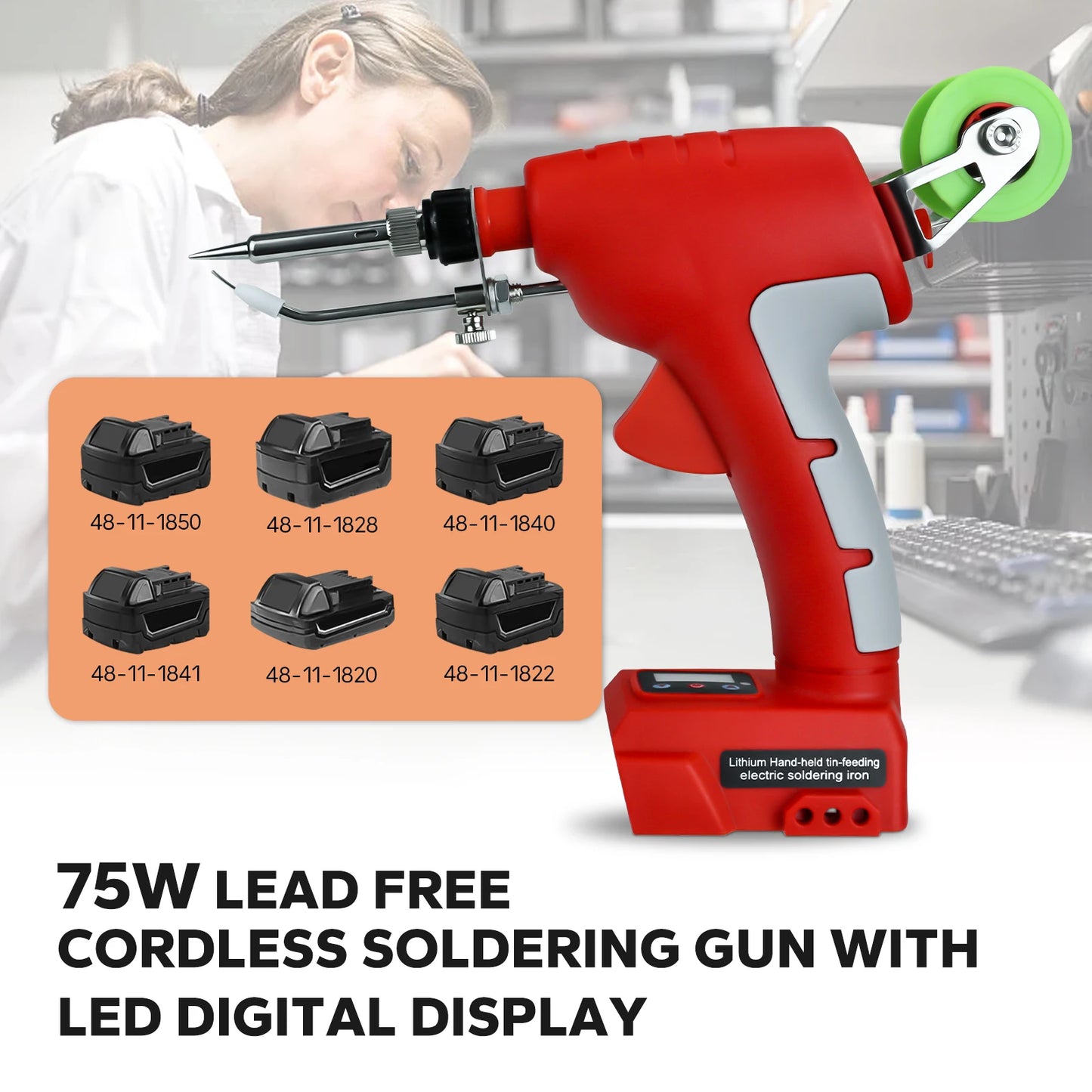 75W Electric Solder Gun Cordless Soldering Iron Kit with Digital Display Welding Tools for Milwaukee 18V Battery (No Battery)