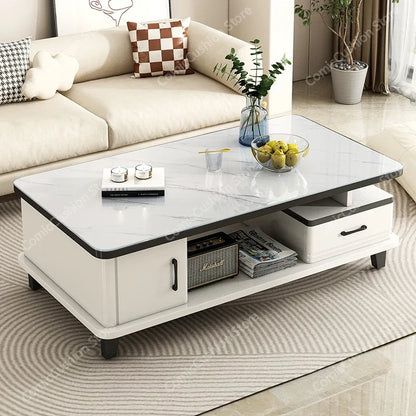 Minimalist Shelf Coffee Tables Storage White Marble Hotel Nordic Modern  Table Design Floor Mesita Auxiliar Furniture