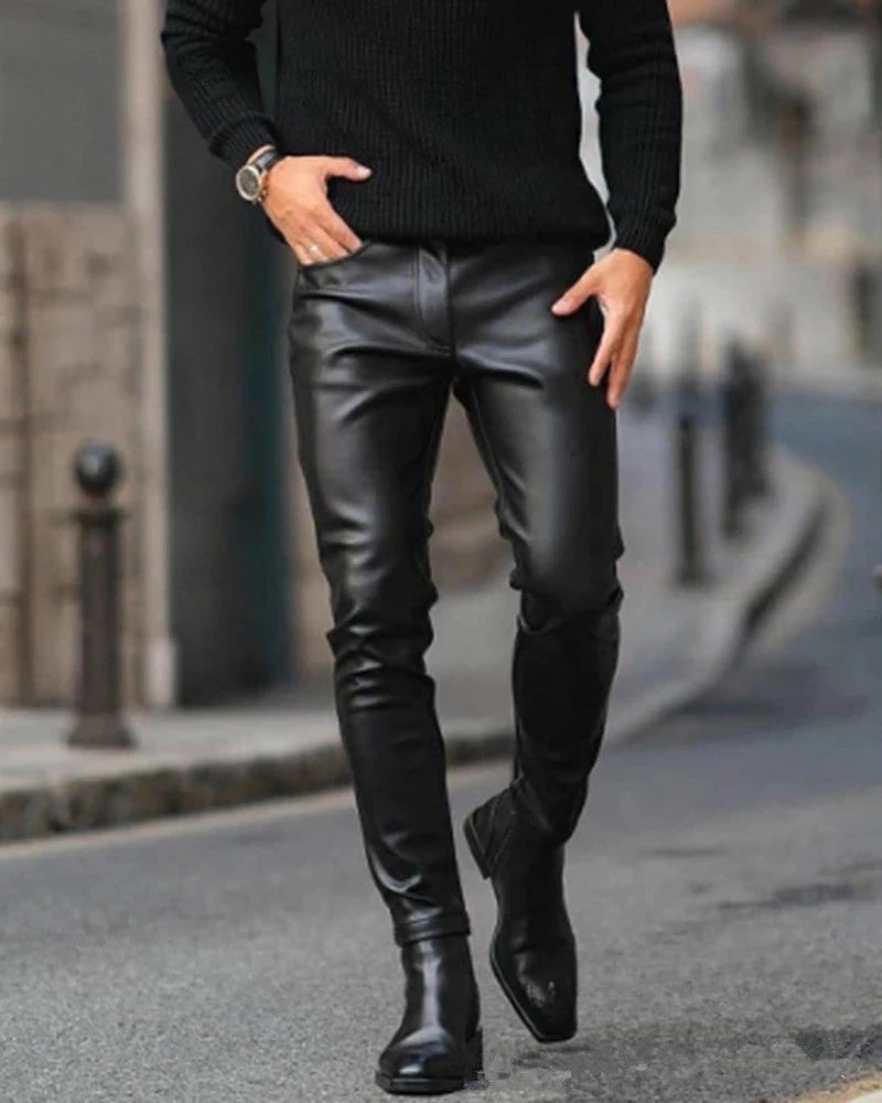 Dropshipping Leather Pants For Men Elastic Fashion PU Leather Trousers Streetwear 2023 Spring Autumn Motorcycle Pants