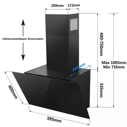 Extractor Wall  60cm Exhaust Air Recirculation Touch Display glass A++ LEDs Kitchen Hood YYWH0460