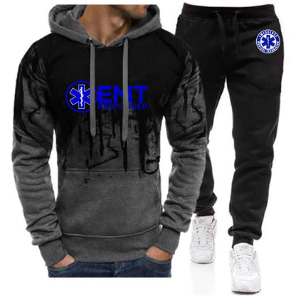 2024 EMT Emergency Ambulance Men New Pullover Hooded Hoodie Tracksuit+Pants Sweatpant Casual Print Harajuku Gradient Color Suits