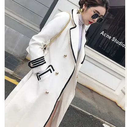 White Over Knee Wool Coat Women Winter Clothing British Hepburn Style Thick Slim Black Double breasted Long Coat Women Clothing