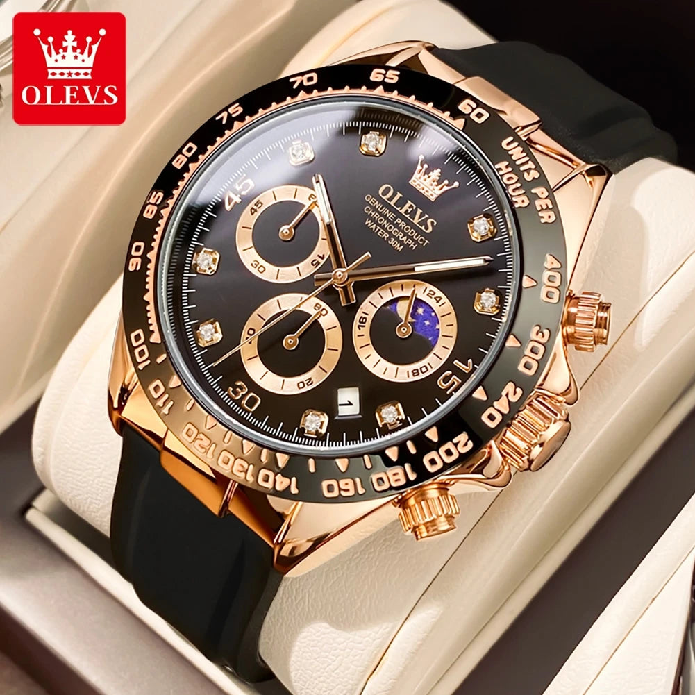 OLEVS 2875 Classic Men's Watches Quartz Movement Chronograph Waterproof Moon Phase Dial Wrist watch for Men reloj hombre Gift