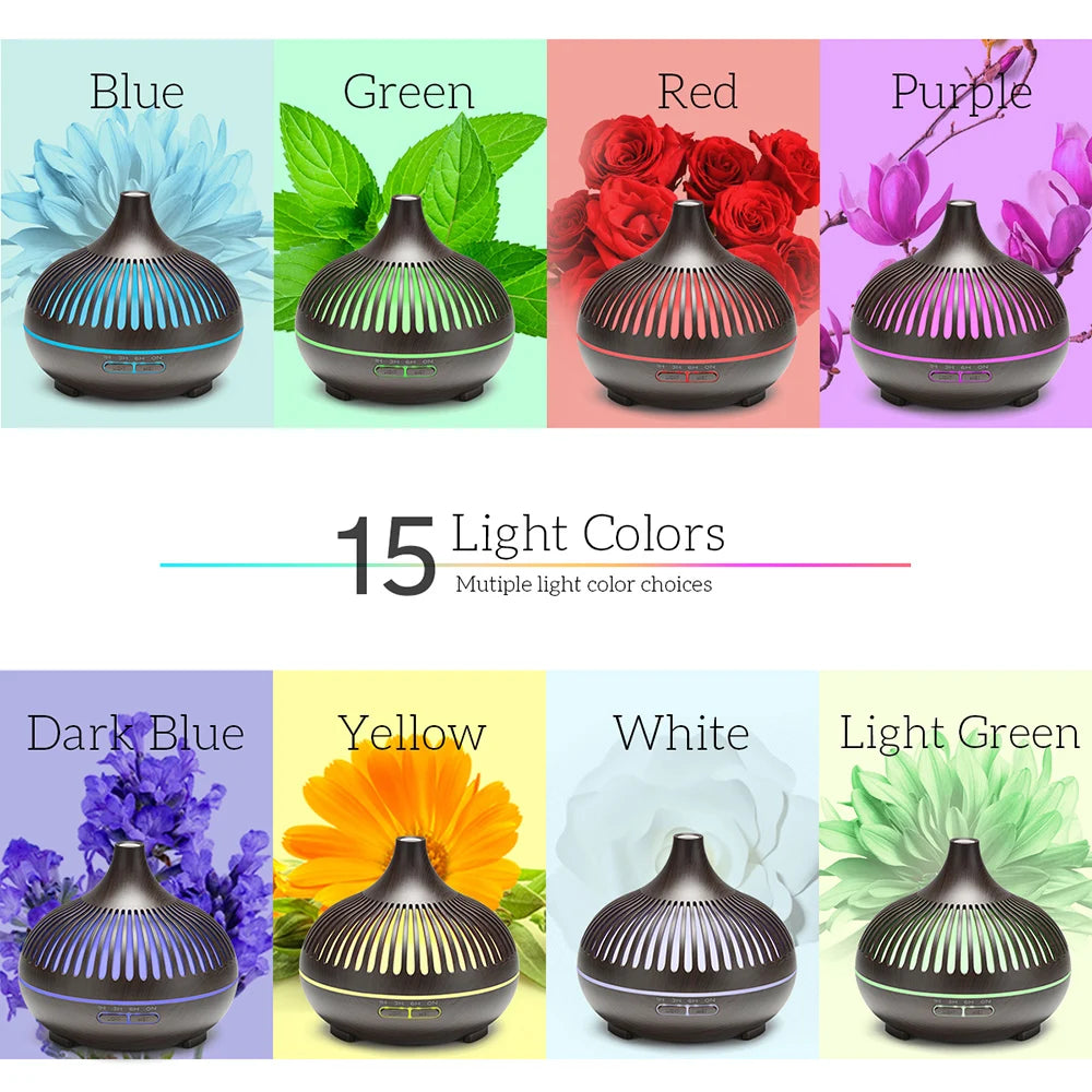 500ML Aromatherapy Essential Oil Diffuser Wood Grain Remote Control Ultrasonic Air Humidifier Cool with 7 Color LED Lights