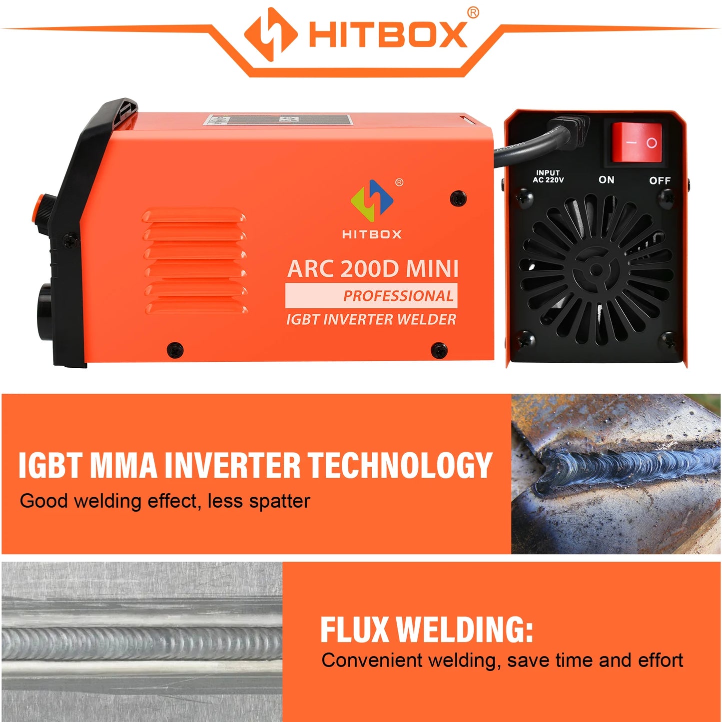 HITBOX 2 IN 1 ARC Tig Welding Machine, 220V 140A Stick Welder with Synergic Control, Mini Welder with LCD Digital Display