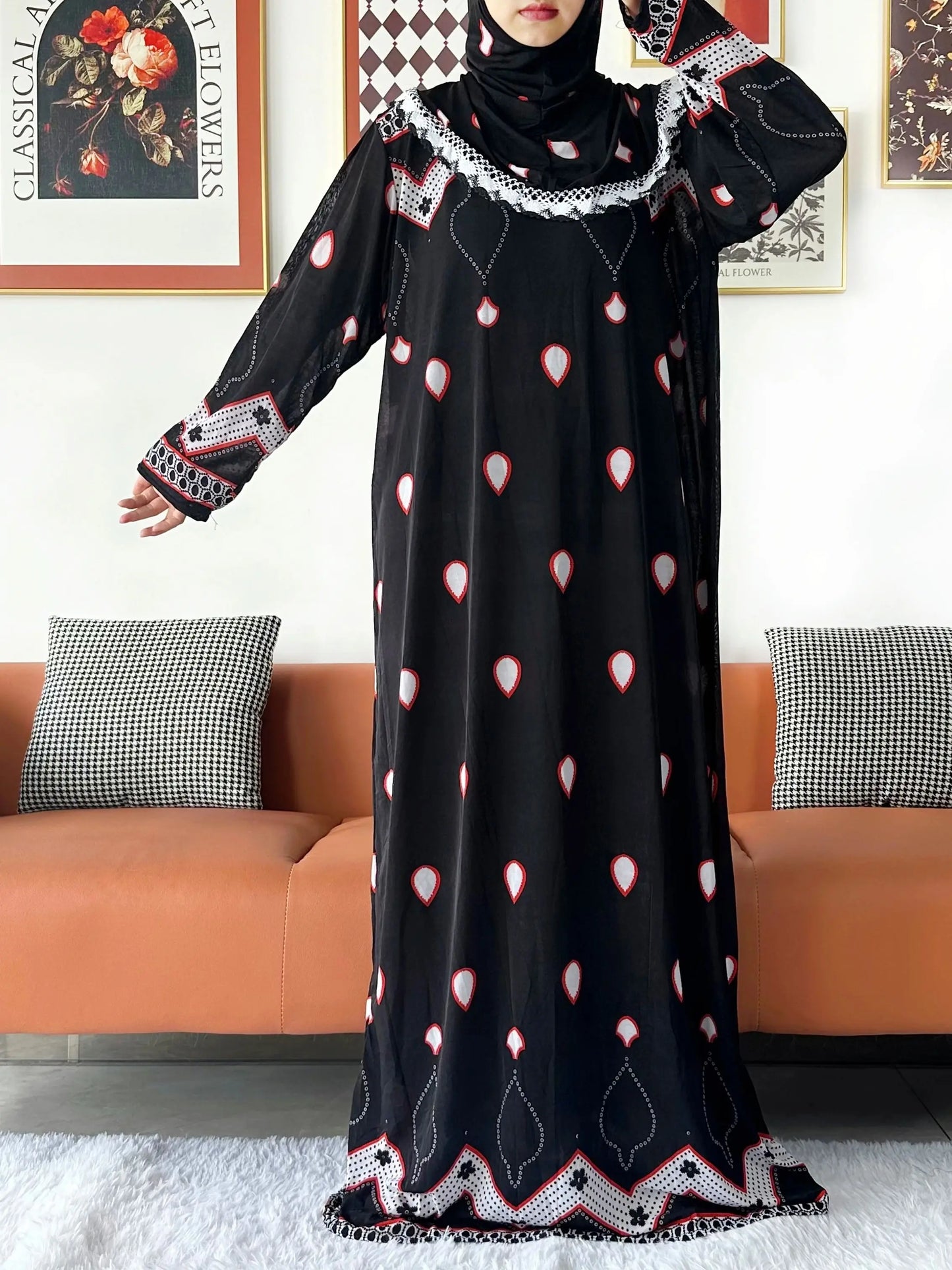 Free Size New Muslim Ramadam Prayer Dress with Attached Hijab Pray Khimar Kaftan Abaya Robe Hijab Middle East Clothing