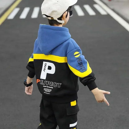 Boys Clothes Set Kid Letter Print Hoodies+Pants 2pcs Tracksuit Teenagers Thick Costume 4 To 14Yrs Big Children's Clothing Suits