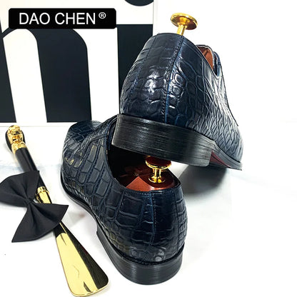 DAOCHEN ITALIAN MEN LEATHER SHOES BLUE BLACK CROCODILE PRINT LACE UP CASUAL DRESS MAN SHOE OFFICE WEDDING SHOES FOR MEN