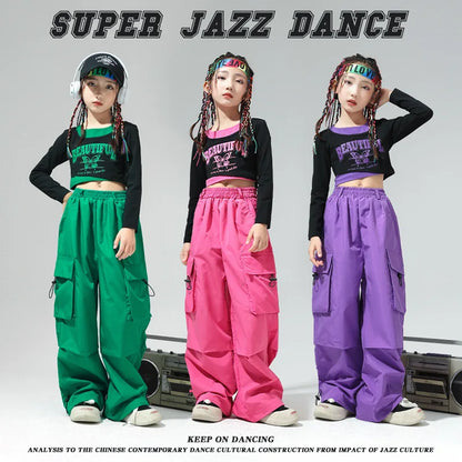 Kids Hip Hop Dancing Costumes for Girls Ballroom Shirt Pants Jazz Dance Stage Wear Outfits Child Dancewear Performance Suits