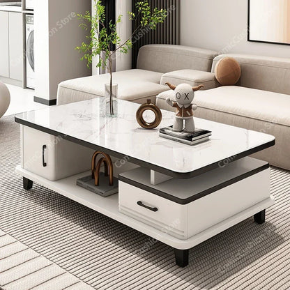 Minimalist Shelf Coffee Tables Storage White Marble Hotel Nordic Modern  Table Design Floor Mesita Auxiliar Furniture