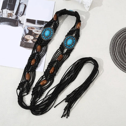 Cowgirl Waist Belts for Braided Vintage Tie Belt with Beads for Impressive Woven Stage Street Dance