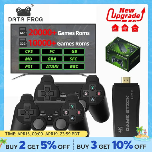 DATA FROG Retro Video Game Console 2.4G Wireless Console Game Stick 4k 10000 Games Portable Dendy Game Console for TV 20000 Game