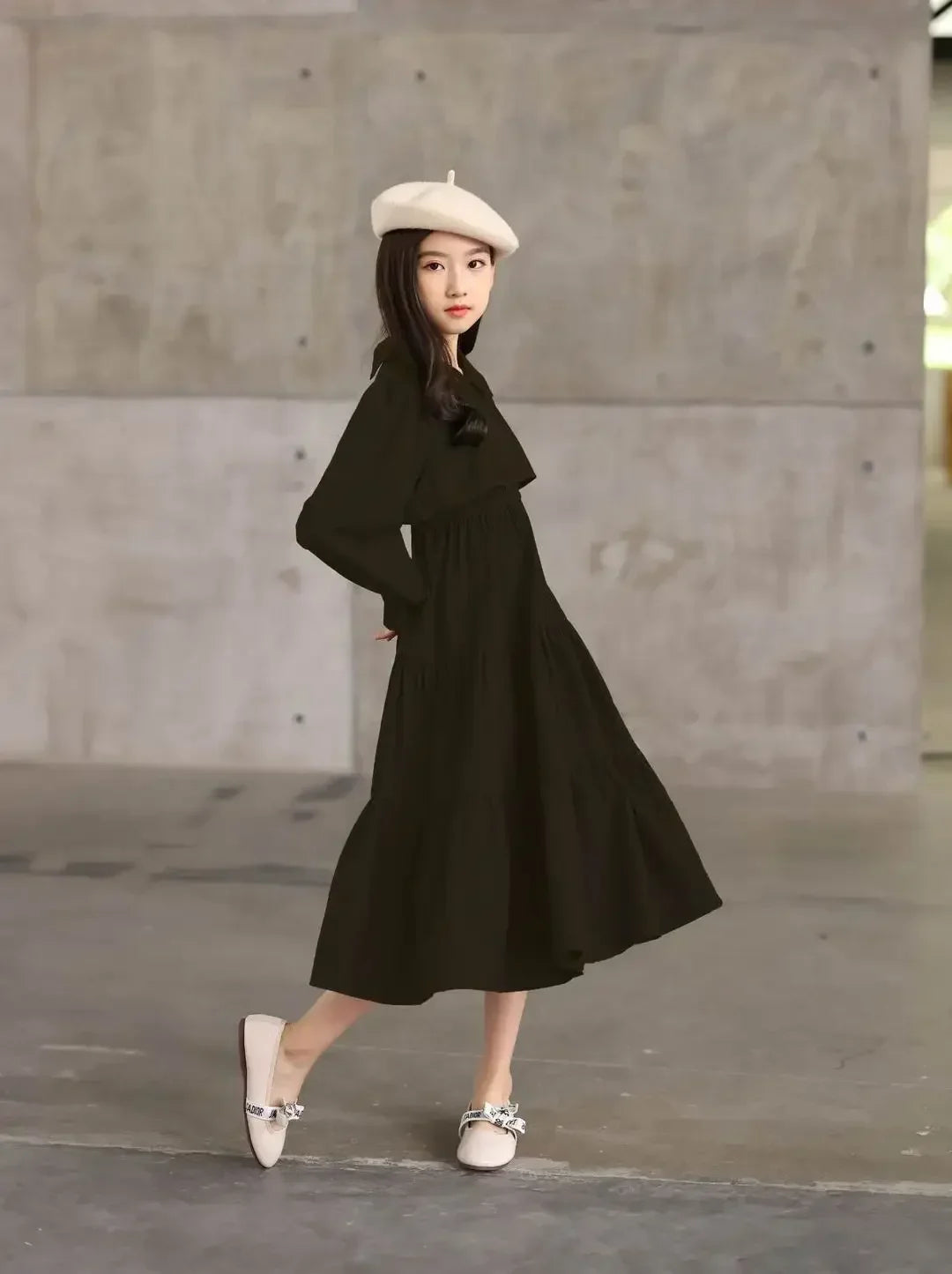 2023 Spring Teen Girls Elegant Long Shirt Dress Sleeve Black Cotton Party  Muslim Clothes 8 10 12 13 14  Years Girls Clothes