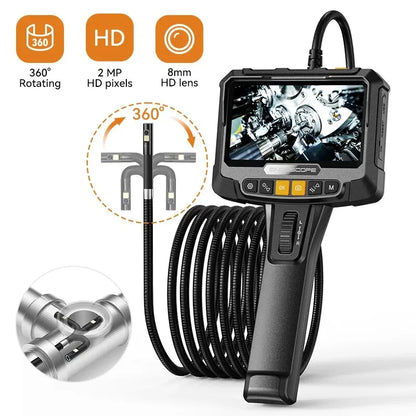 360° Steering Industrial Endoscope Camera 8mm 5"IPS Screen Single&Dual Lens Inspection Borescope 1080P For Car Engine Pip