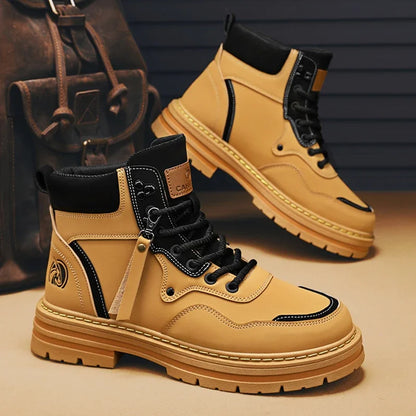 High Top Boots Men's Leather Shoes Fashion Motorcycle Ankle Boots for Men Winter Boots Man Shoes Lace-Up Botas Hombre