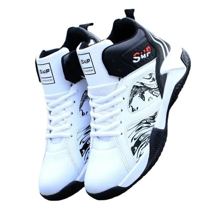 Autumn and Winter PU Leather Men's Shoes Basketball Shoes Sneaker Lace-up Korean Fashion Cross-Border Men's Shoes