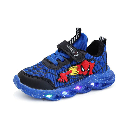 Disney LED Casual Sneakers Red Black For Spring Boys Mesh Outdoor Shoes Children Lighted Non-slip Shoes Size 21-30