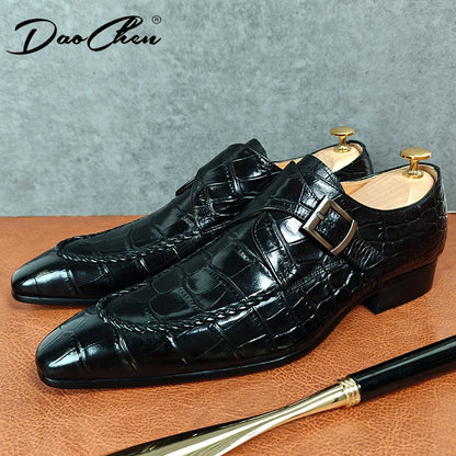 Luxury Brand Men Leather Shoes Slip-On Black Crocodile Print Woven Pattern Loafers Mens Dress Shoes Wedding Office Shoes For Men