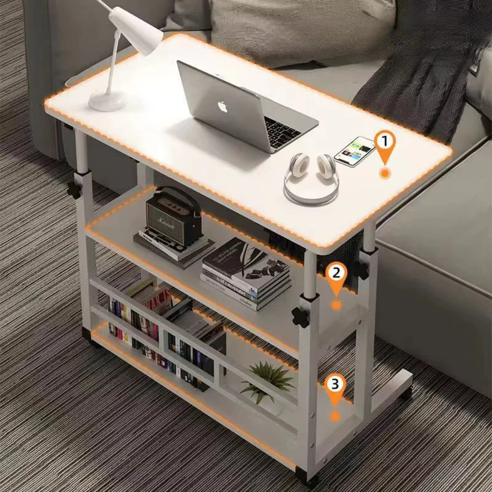 Simple Double-Layer Small Office Desk Adjustable Height Side Mobile Workbenchmobile Laptop Computer Standing Bedside Home Desk