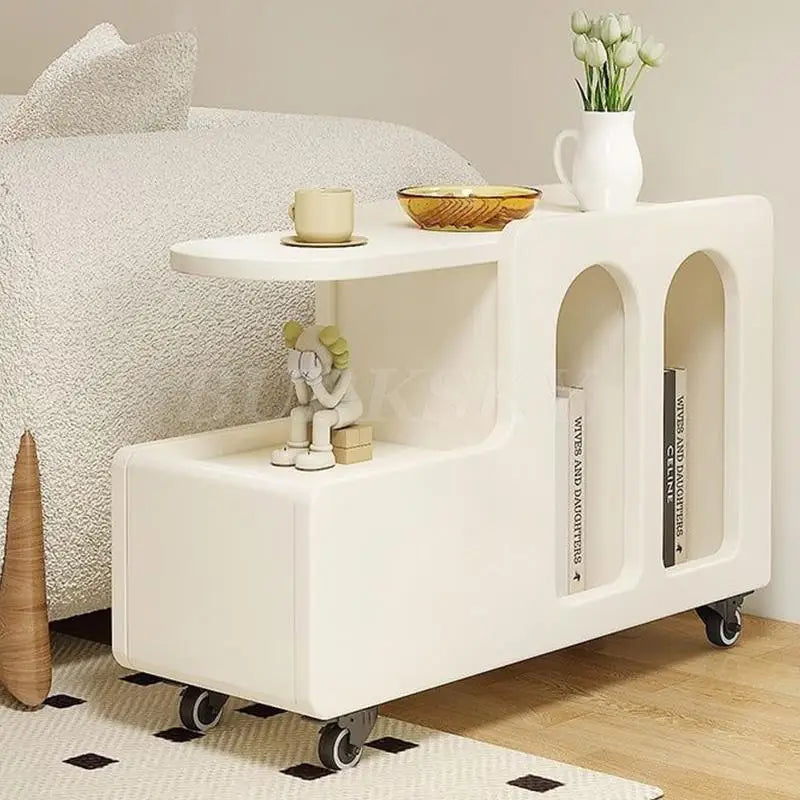 Mobile Coffee Table Side Table For Living Room Furniture Modern Cabinets Cream Style Storage Sofa Table With Trolley