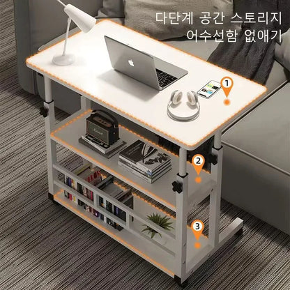 80x40 Mobile Bedside Table with Adjustable Height Household Lifting Computer Desk Simple Double Layer Small Office Desk